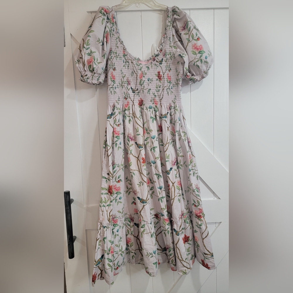Hill House Floral Dress in Pink and Green Diane Hill Artist Edition L
